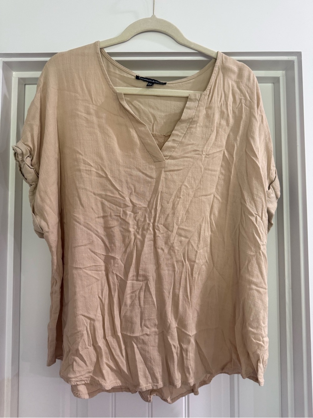Relaxed V-Neck Women's Tunic in Light Beige